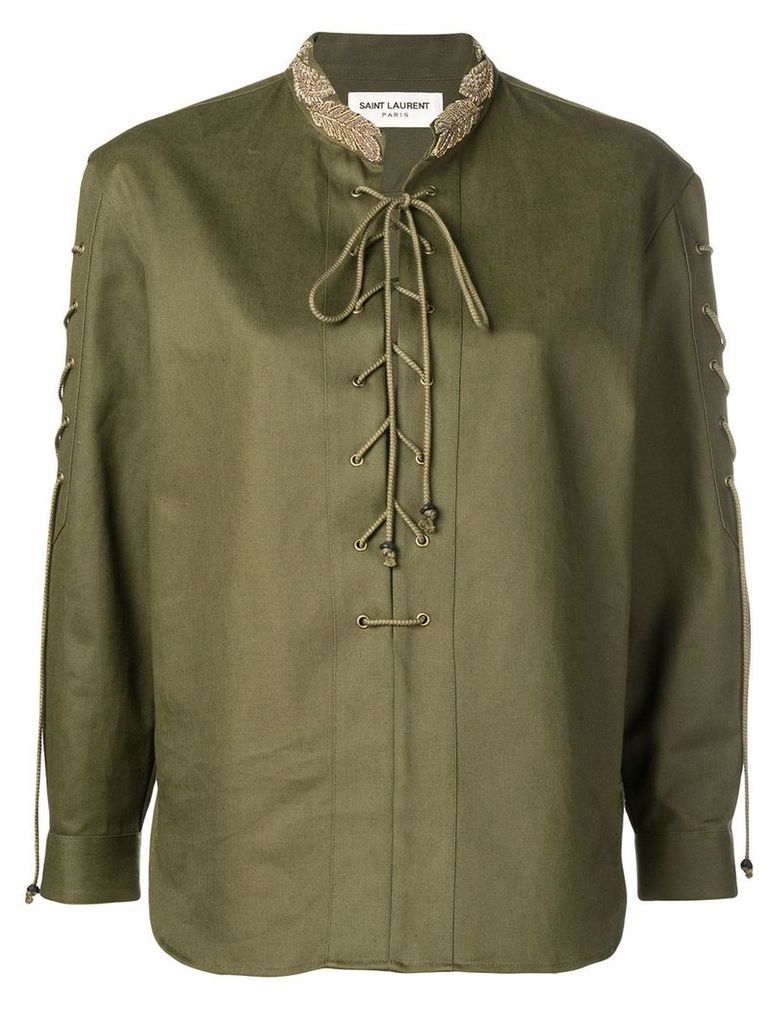 Saint Laurent embroidered lace-up shirt - Green