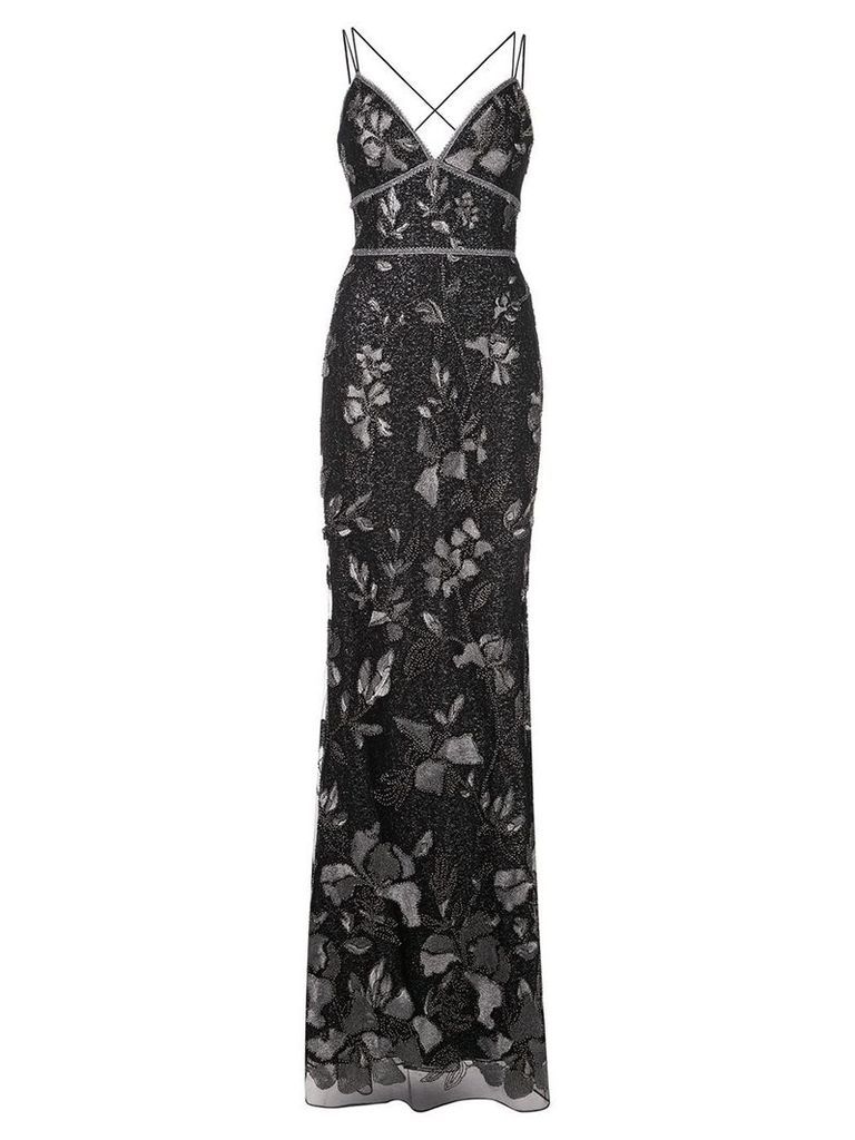 Marchesa Notte long floral dress - Black