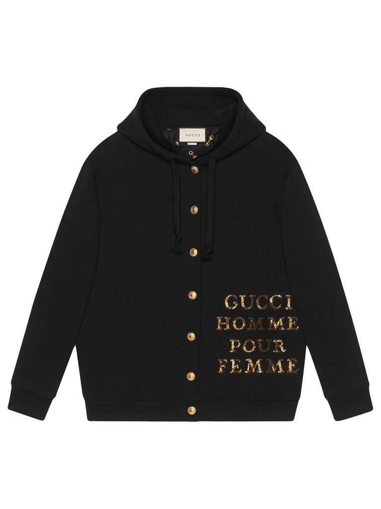 Gucci button up hoodie with patch - Black