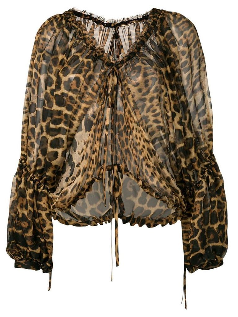 Saint Laurent leopard-print chiffon blouse - Brown