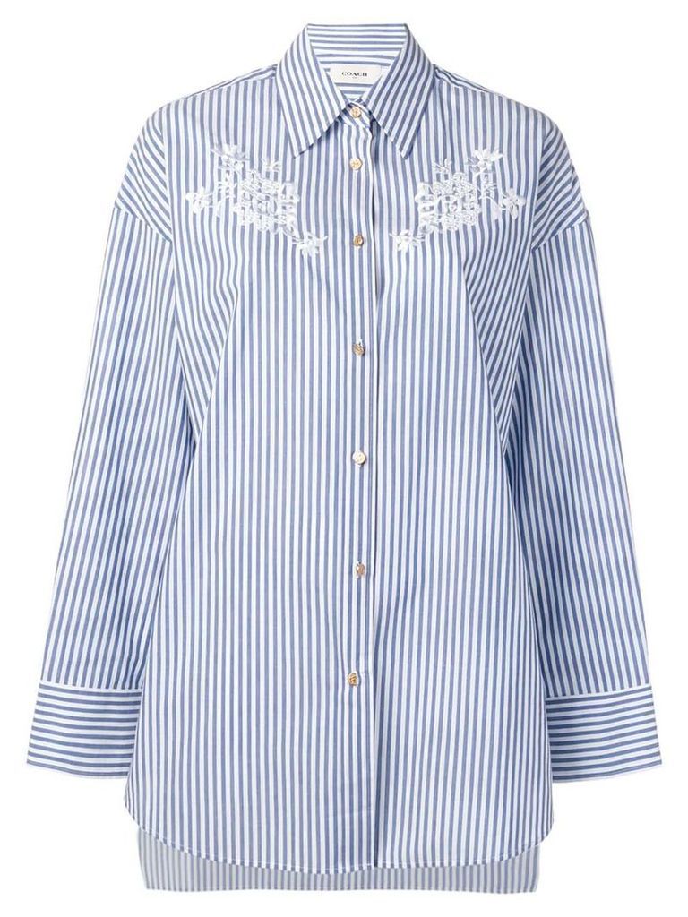 Coach oversized floral embroidery shirt - Blue