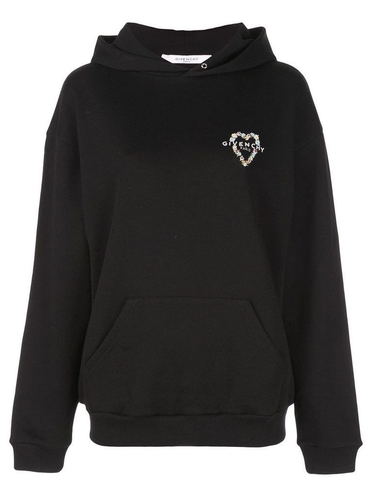 Givenchy heart embroidered logo hoodie - Black