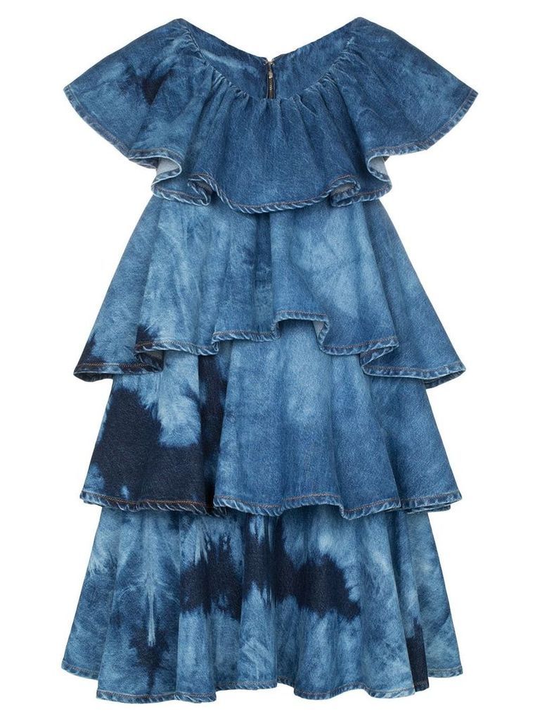 MSGM tie-dye tiered denim mini dress - Blue