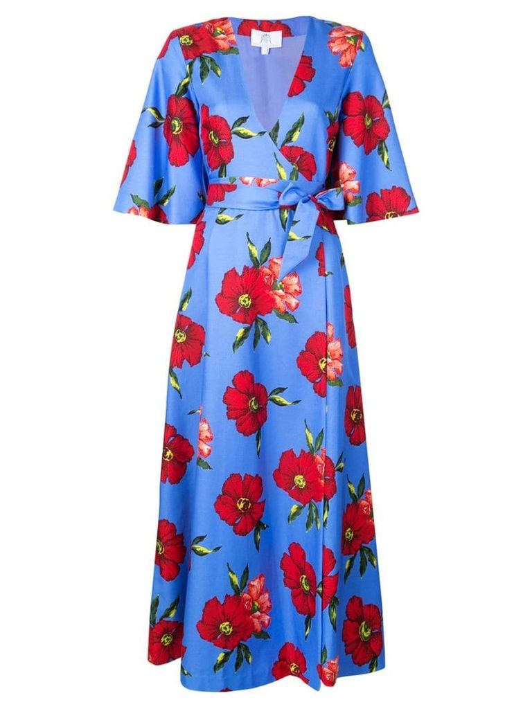 Rebecca De Ravenel floral print wrap dress - Blue