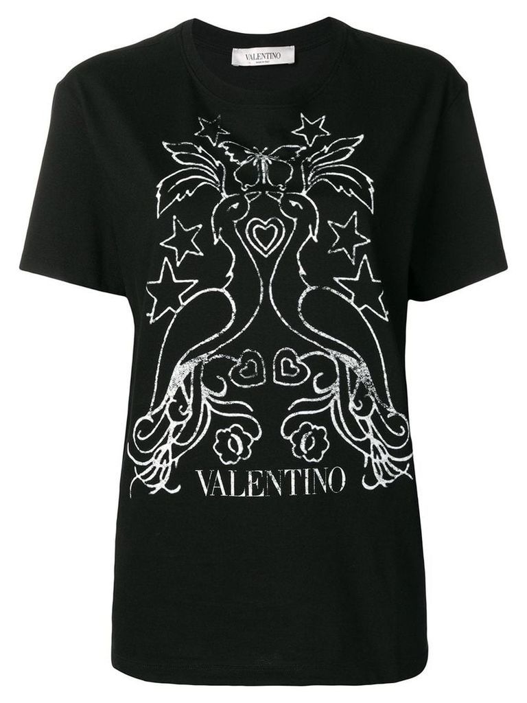 Valentino peacock print T-shirt - Black