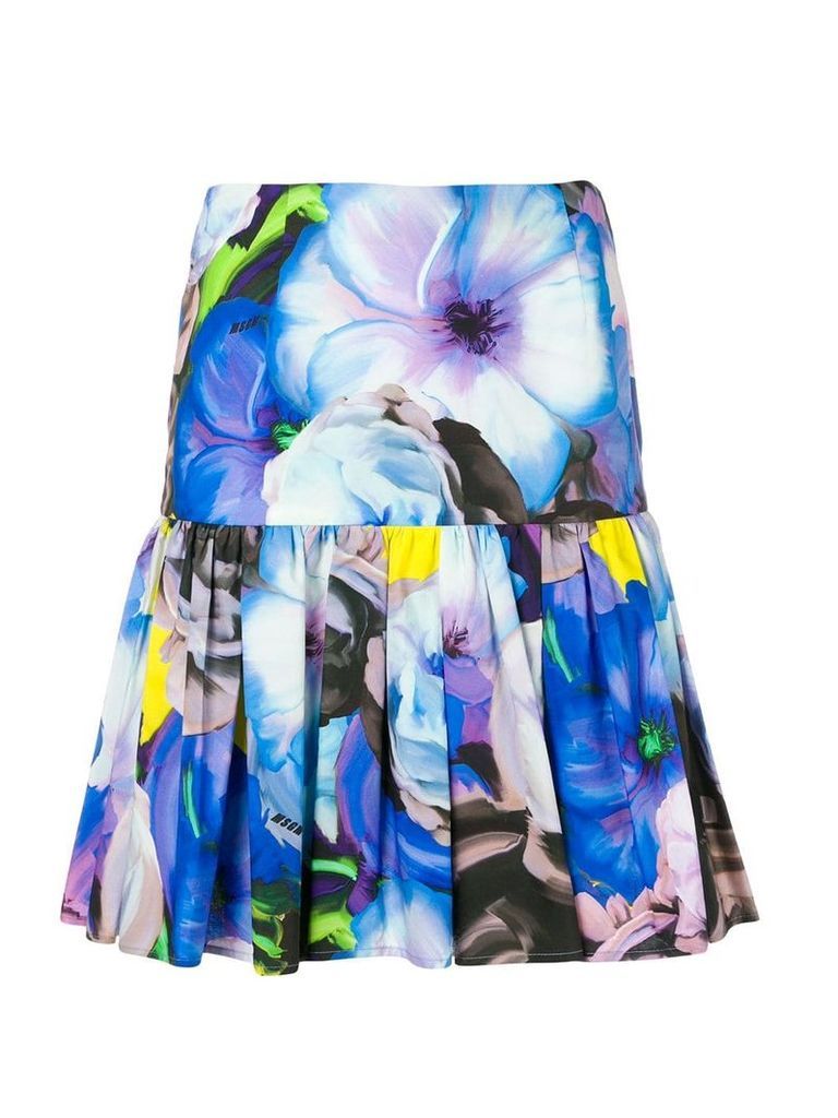 MSGM floral print pleated skirt - Blue