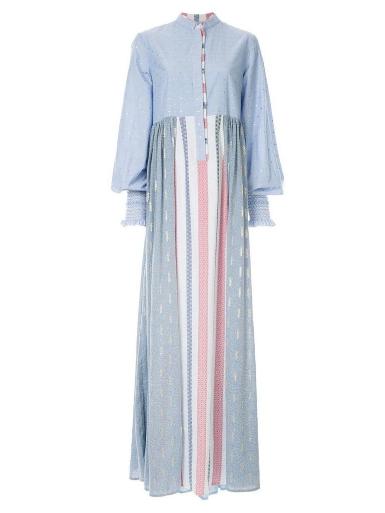 Costarellos mixed-print long dress - Blue