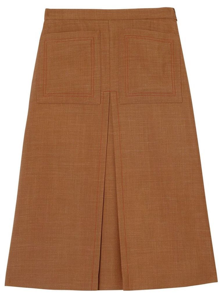 Burberry Topstitch Detail Wool Silk Mohair Linen A-line Skirt - BRONZE
