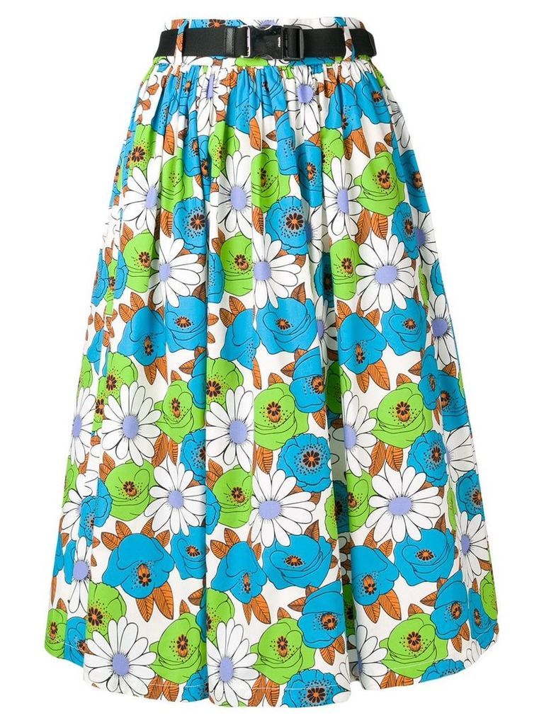 Prada belted floral skirt - Blue