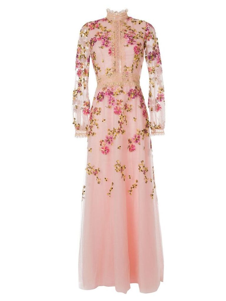 Costarellos flower-embroidered gown - PINK
