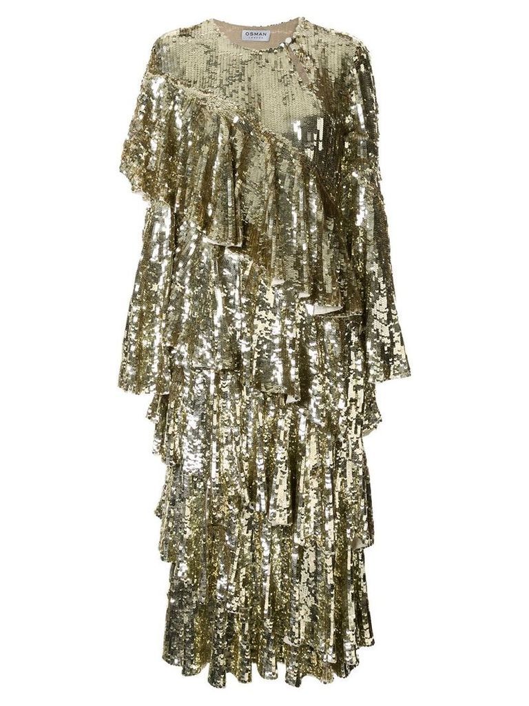Osman embellished flared midi dress - GOLD