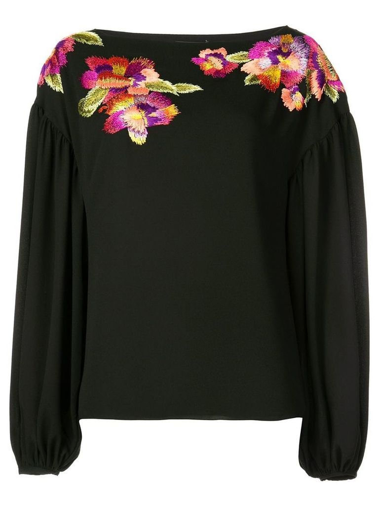Josie Natori embroidered flower blouse - Black