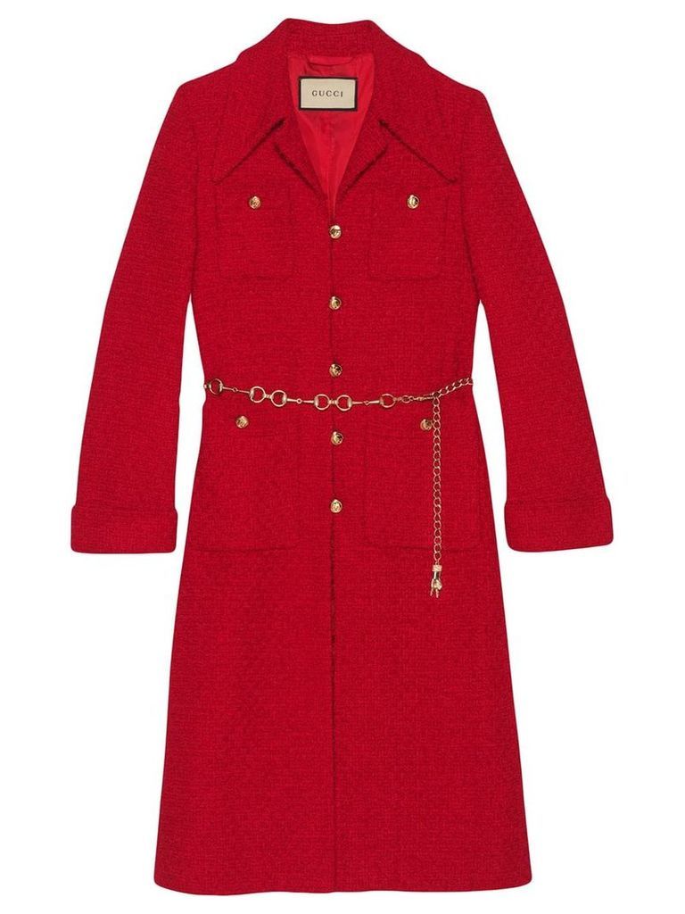 Gucci Tweed coat with horsebit belt - Red