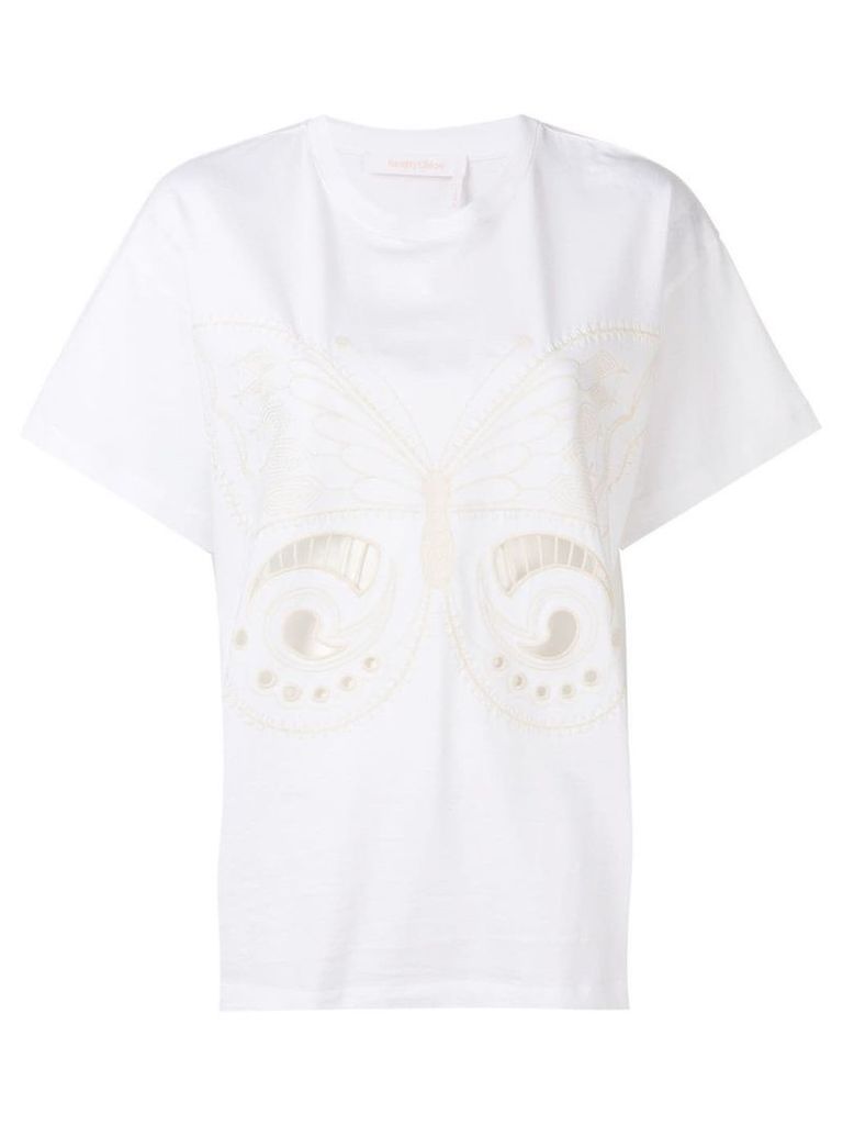 See By Chloé embroidered butterfly T-shirt - White