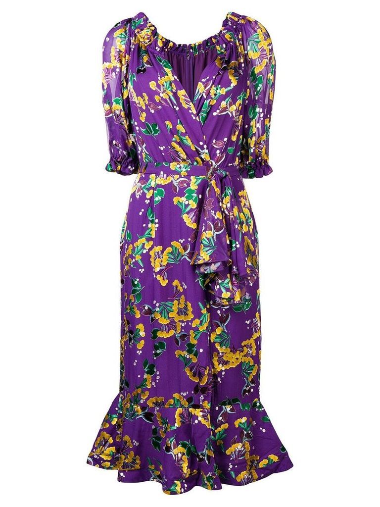 Saloni floral print wrap dress - Purple