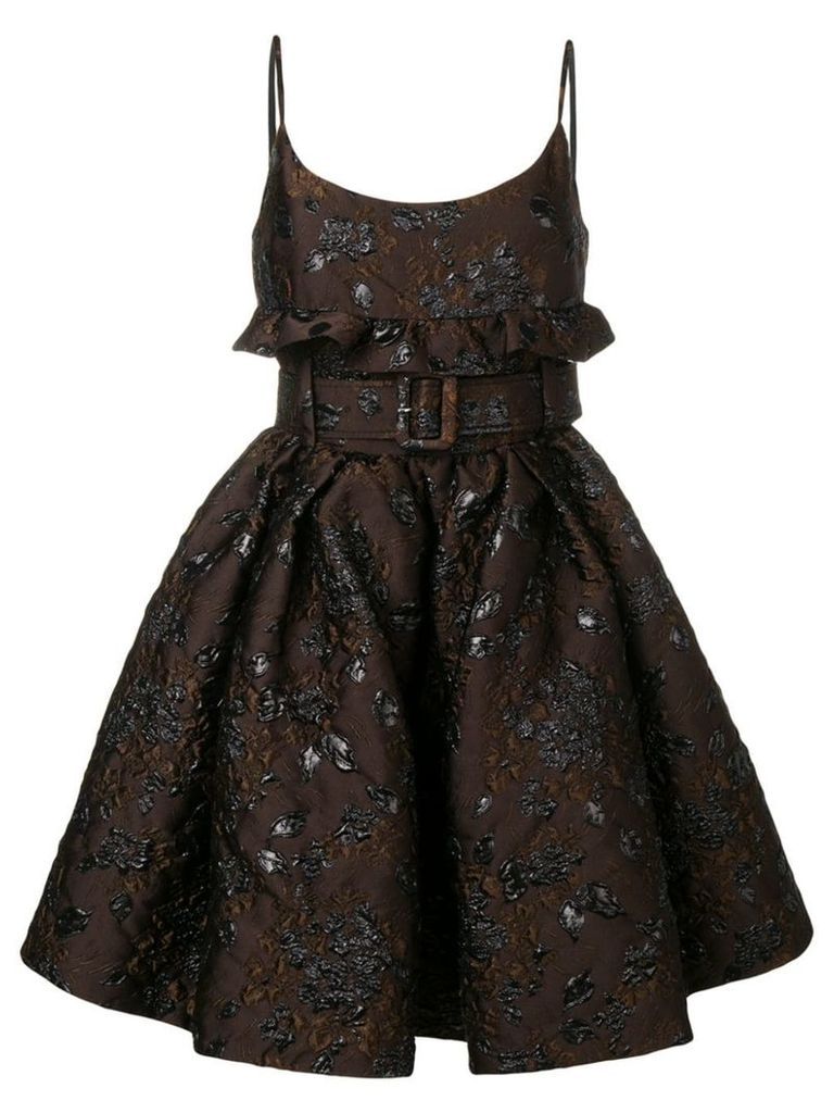 Prada floral embroidered belted dress - Brown