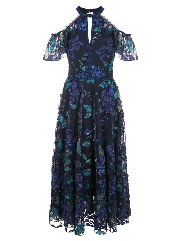 Marchesa Notte floral cold shoulder dress - Blue
