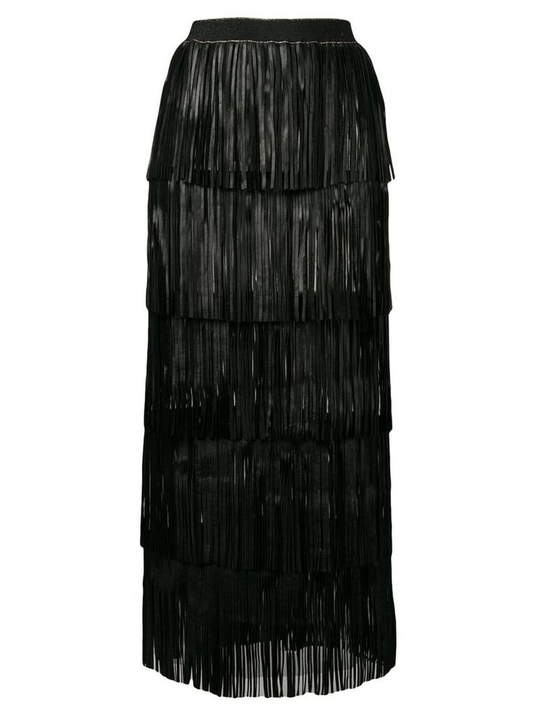 Caban Romantic long fringed tiered skirt - Black