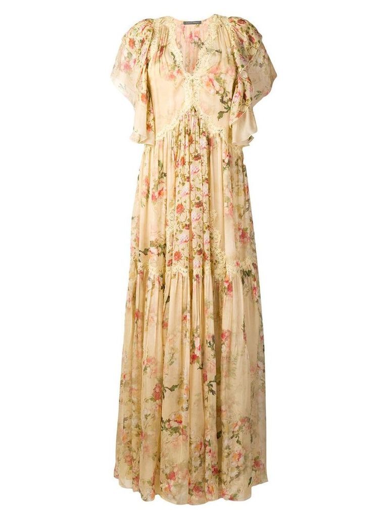 Alberta Ferretti floral print long dress - NEUTRALS
