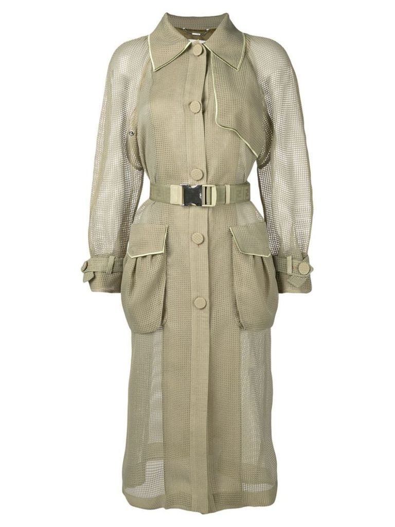Fendi perforated belted trench coat - Green