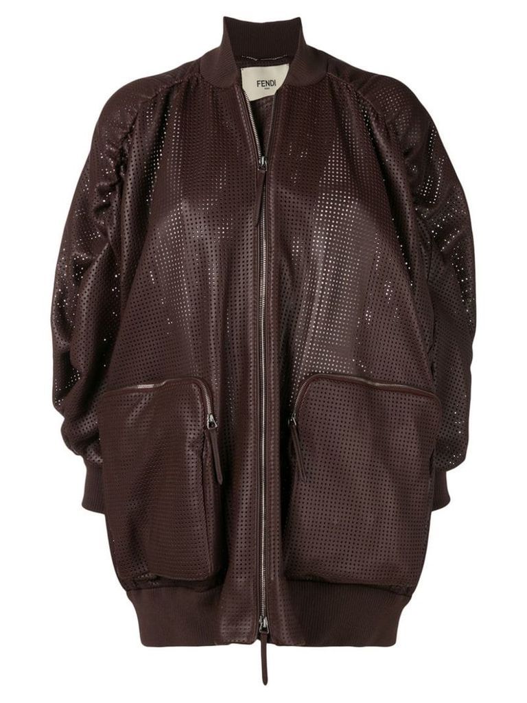 Fendi perforated leather bomber jacket - PURPLE