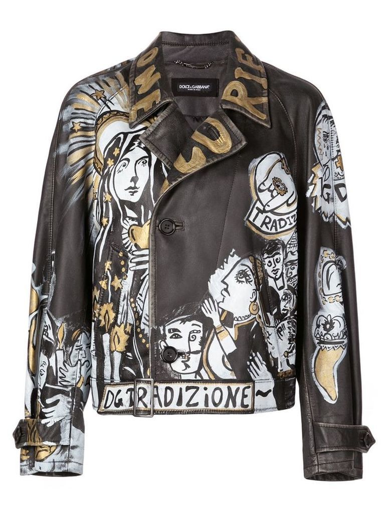 Dolce & Gabbana graffiti leather jacket - Black