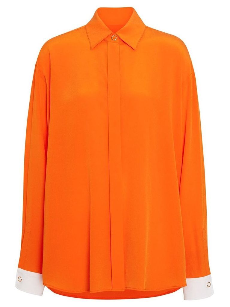 Burberry Contrast Cuff Silk Shirt - ORANGE