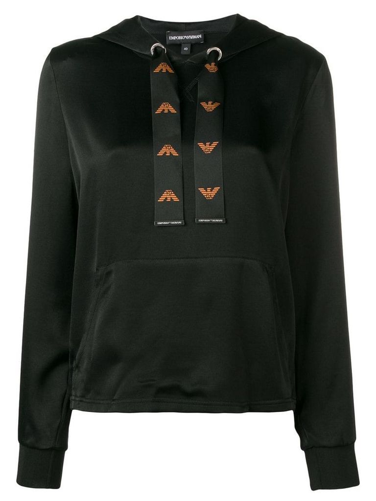 Emporio Armani logo drawstring hoodie - Black