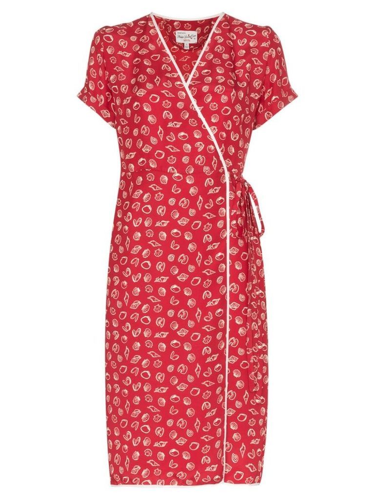 HVN vera print silk wrap dress - Red