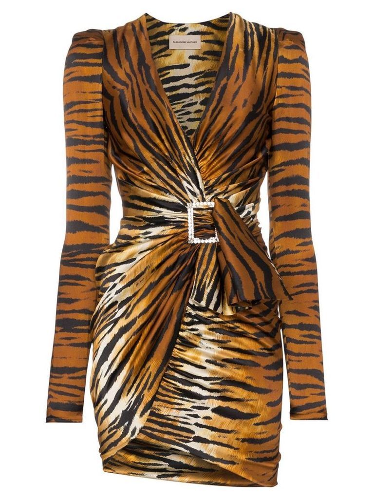 Alexandre Vauthier V-neck tiger print silk blend mini dress - Black