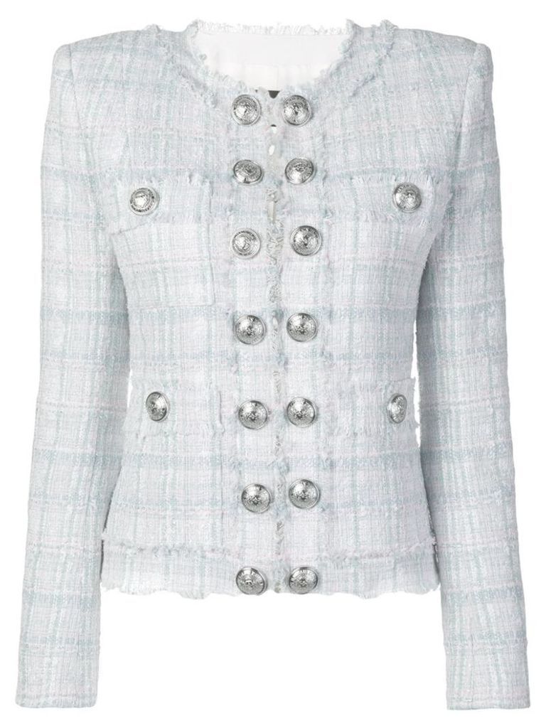 Balmain button-embellished tweed blazer - White