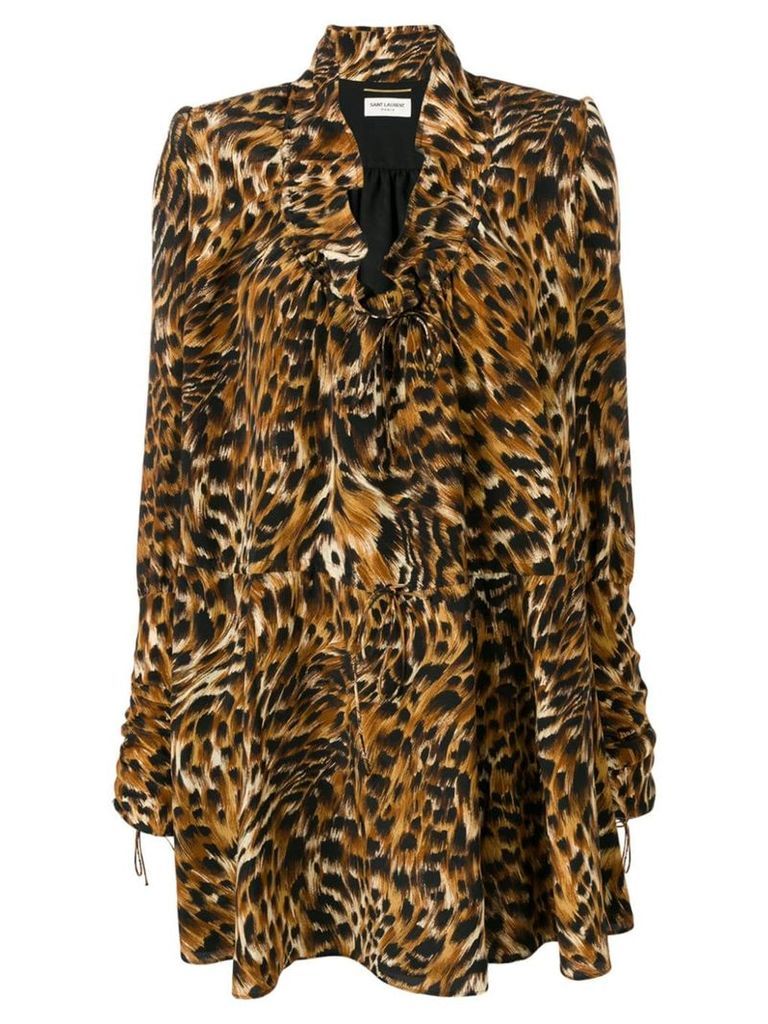 Saint Laurent leopard print mini dress - Brown