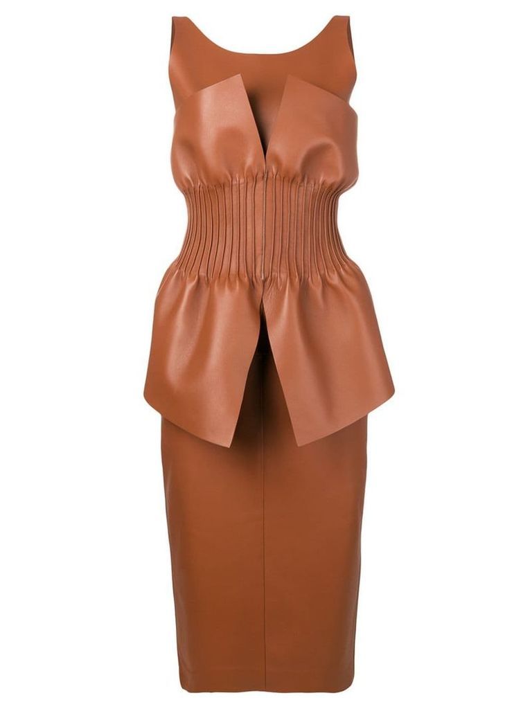 Fendi gathered bodice leather dress - Brown