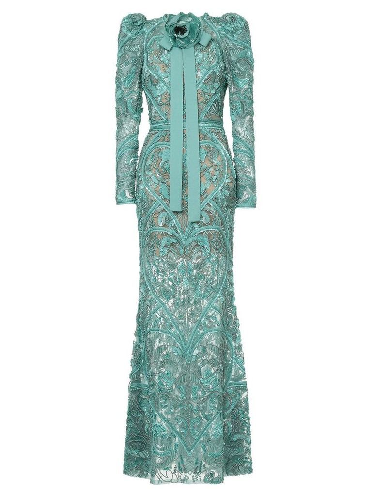 Elie Saab long sleeves full embellished column gown - Green