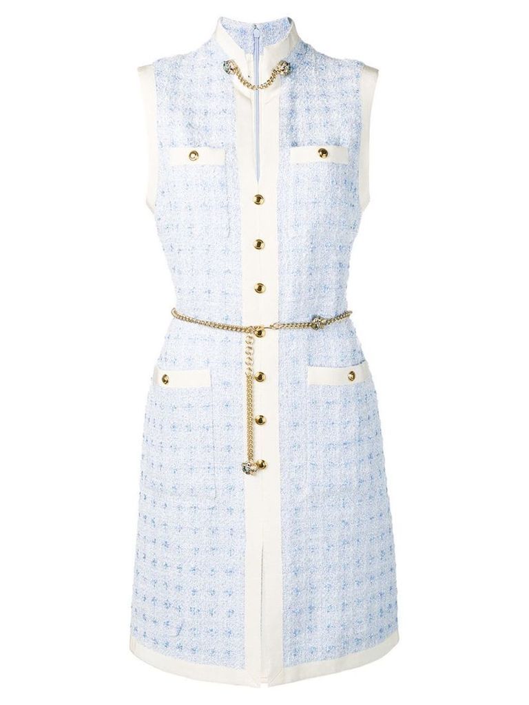 Gucci Short tweed dress with chain belt - Blue