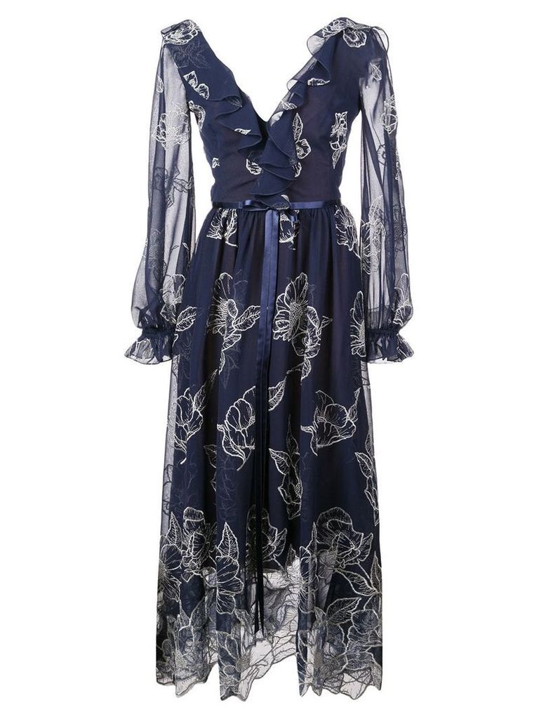 Marchesa Notte floral embroidered maxi dress - Blue