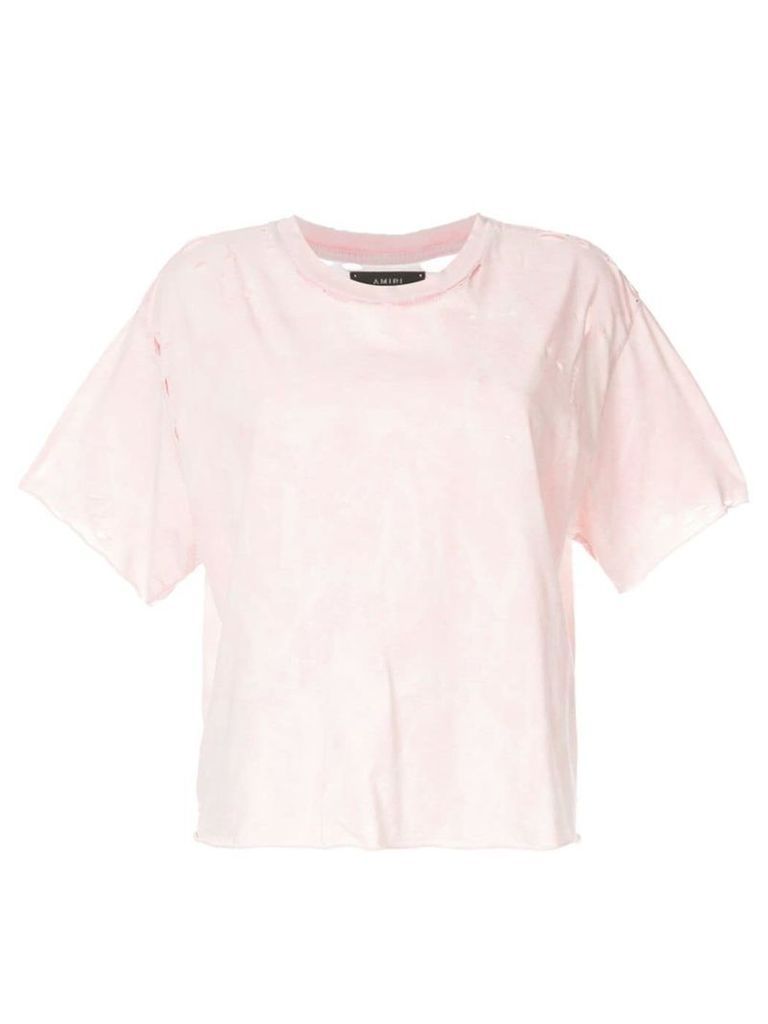 AMIRI distressed acid wash cropped T-shirt - PINK