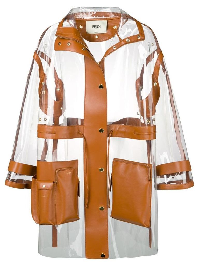 Fendi leather trim see-through raincoat - Brown