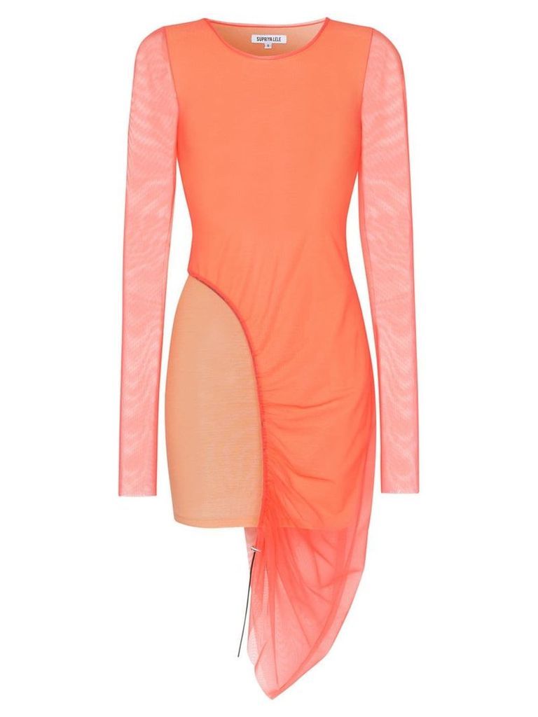 Supriya Lele ruched asymmetric mesh and jersey dress - Orange