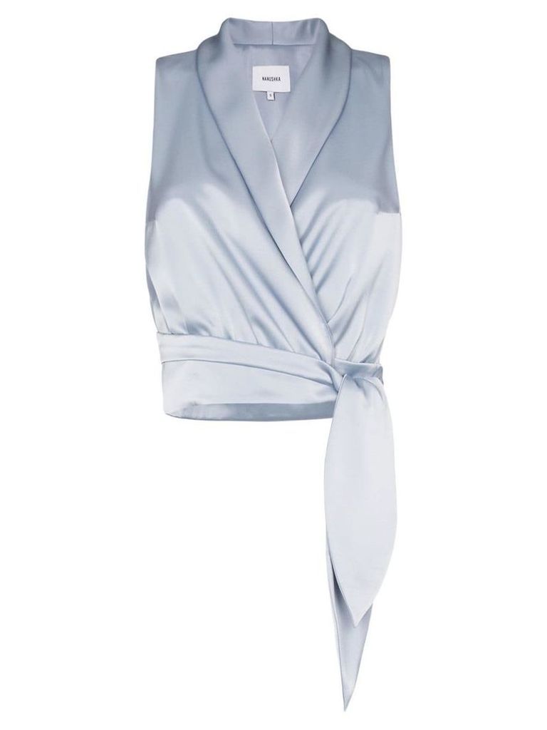 Nanushka Silo tie-waist satin blouse - Blue