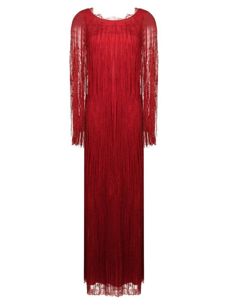 Alberta Ferretti fringed detail evening dress - Red