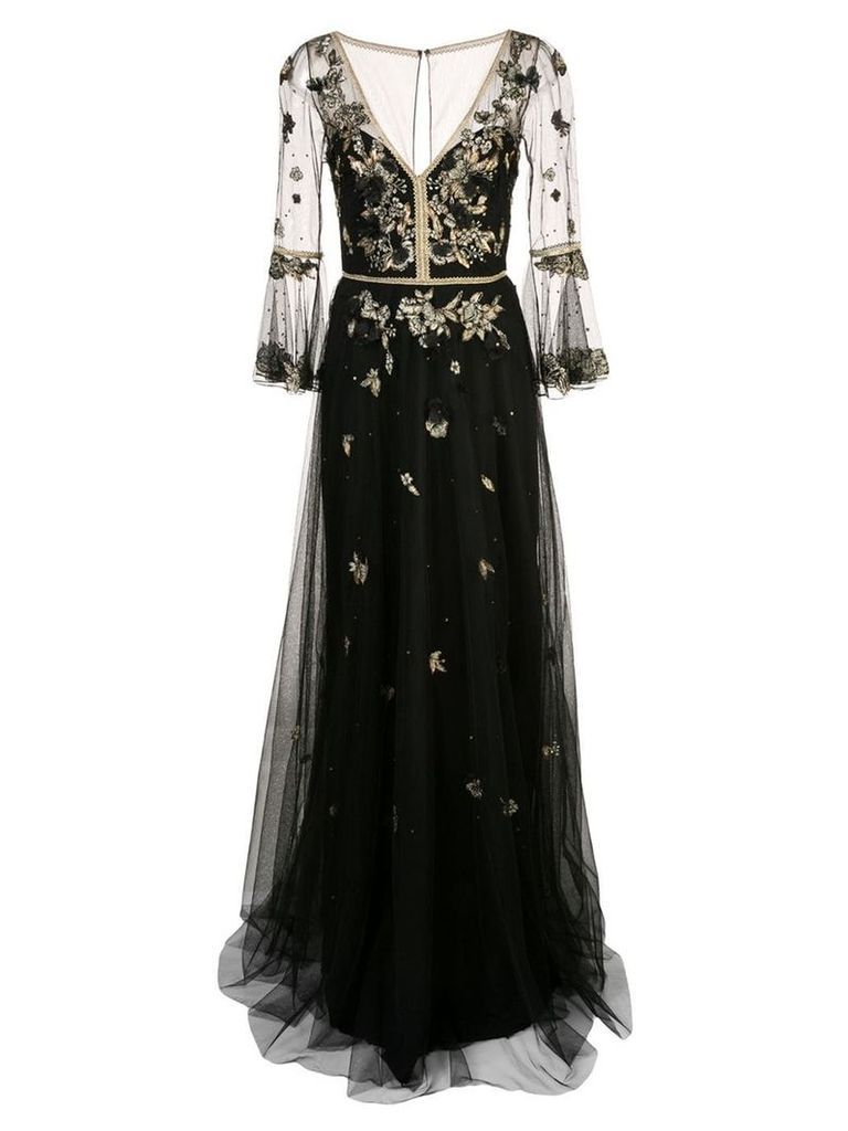 Marchesa Notte floral embroidery gown - Black