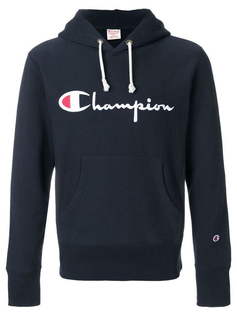 Champion logo patch hooded sweatshirt - Blue
