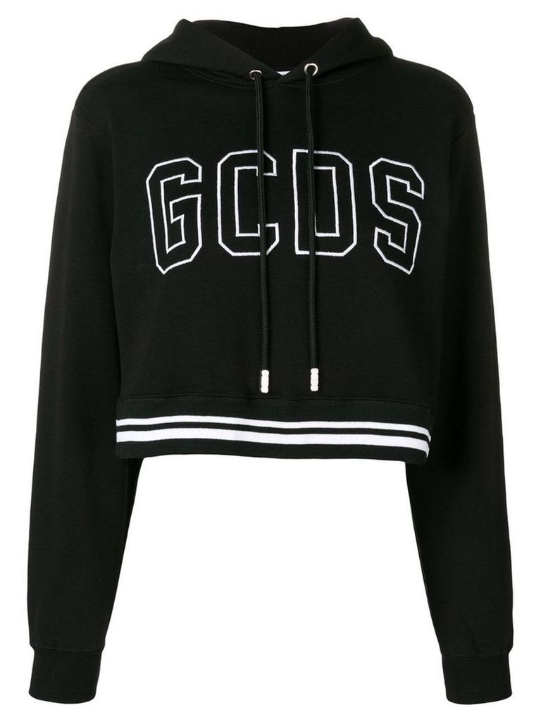 Gcds cropped logo-embroidered hoodie - Black