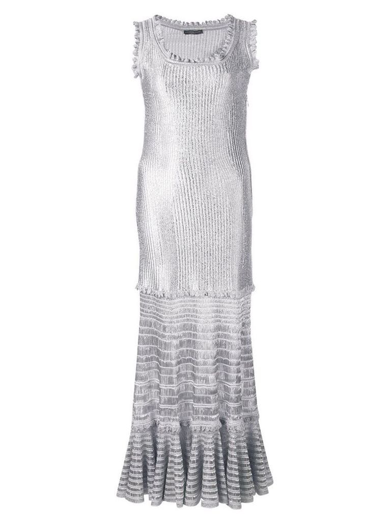 Alexander McQueen laddered knit midi dress - SILVER