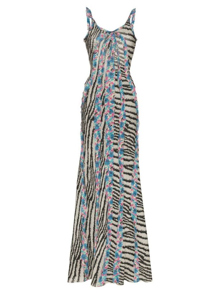 Etro zebra-print ruffled silk maxi dress - Blue