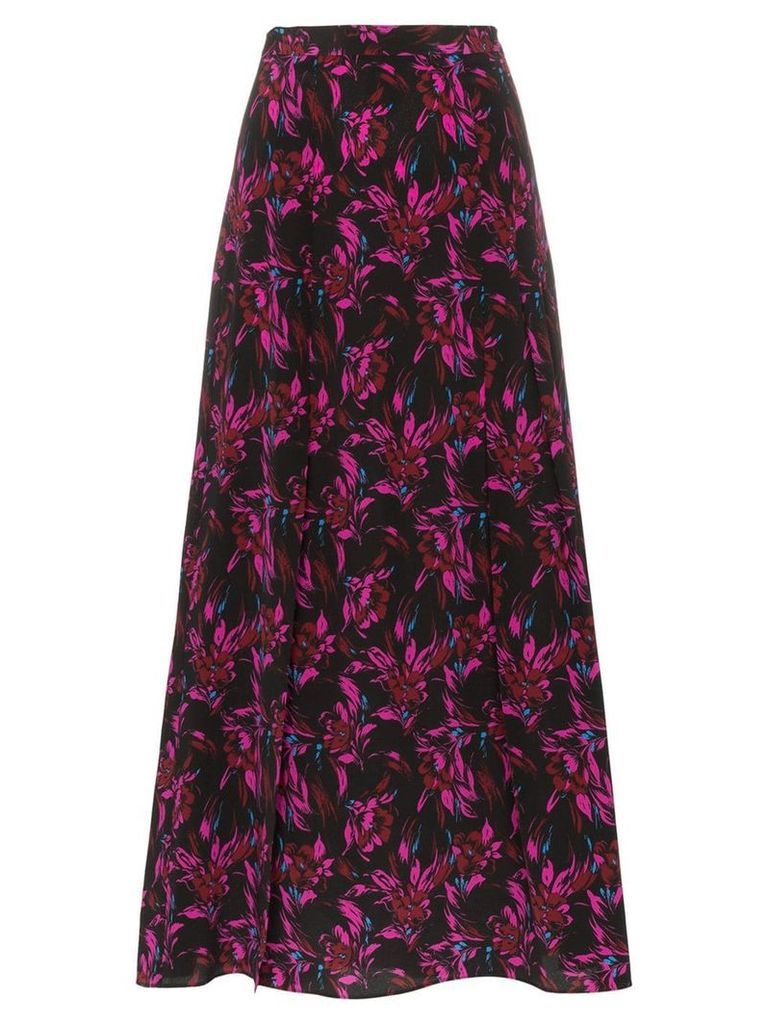 Les Reveries high-waisted floral print front slit silk midi skirt -