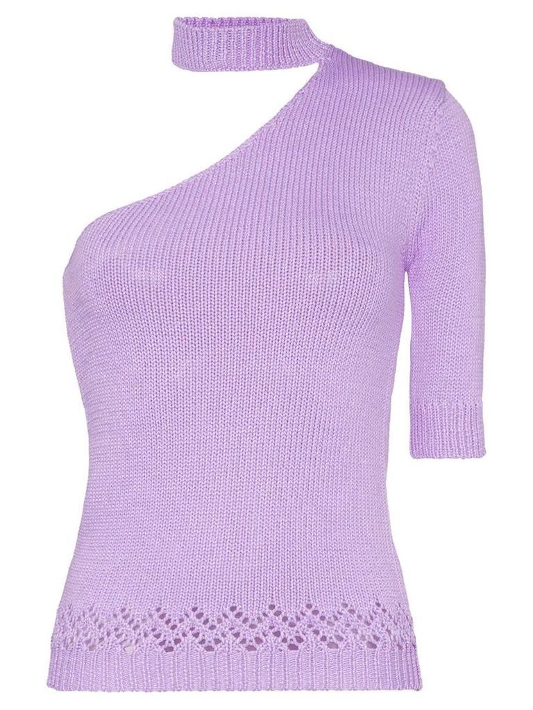 Les Rêveries one-shouldered knitted mock neck T-shirt - PURPLE