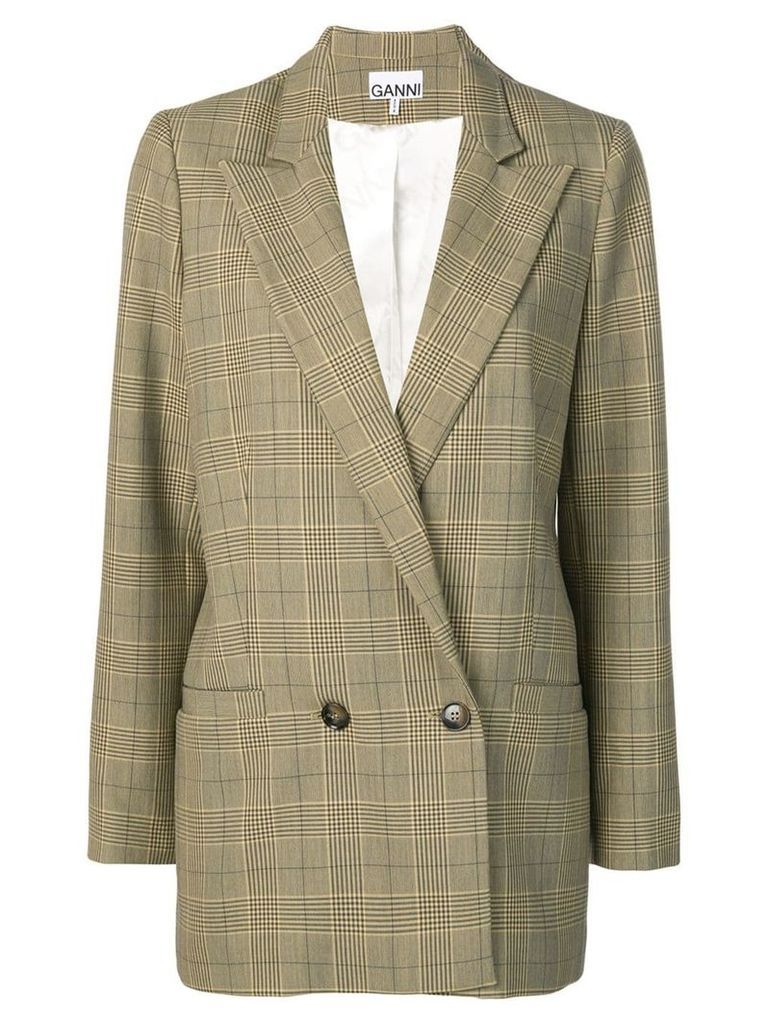 GANNI checked double breasted blazer - Brown