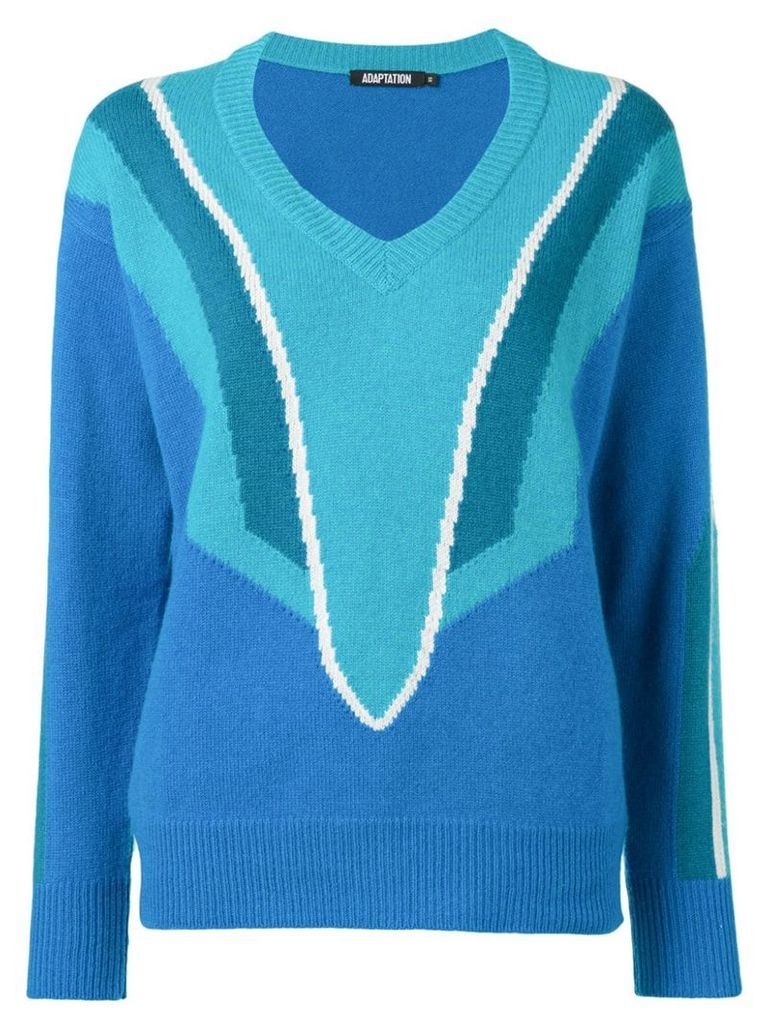 Adaptation patterned v-neck jumper - Blue